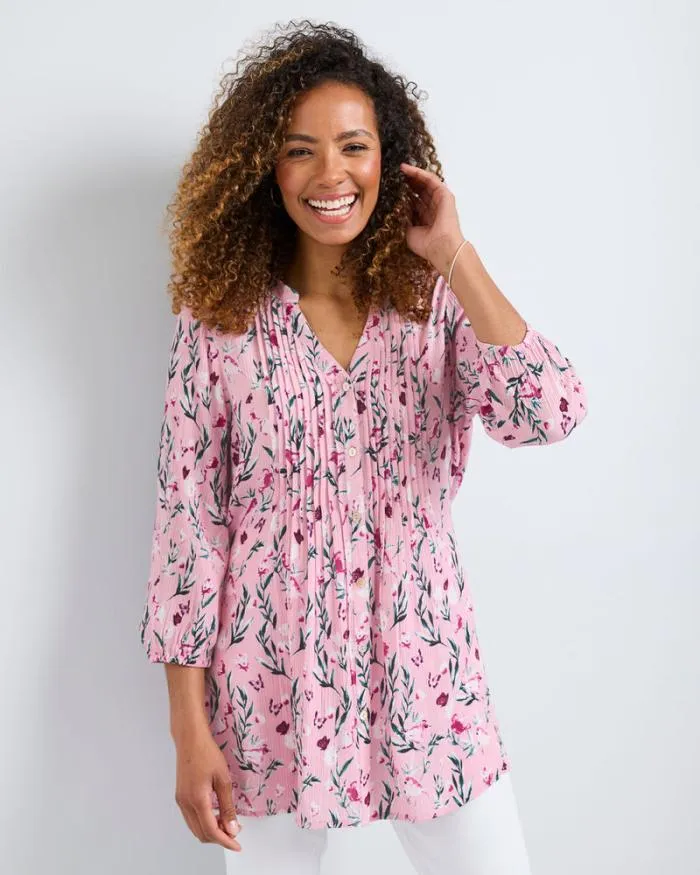 Cotton Traders Shirts and Blouses Crinkle Sleeve Print Tunic 8211 Women