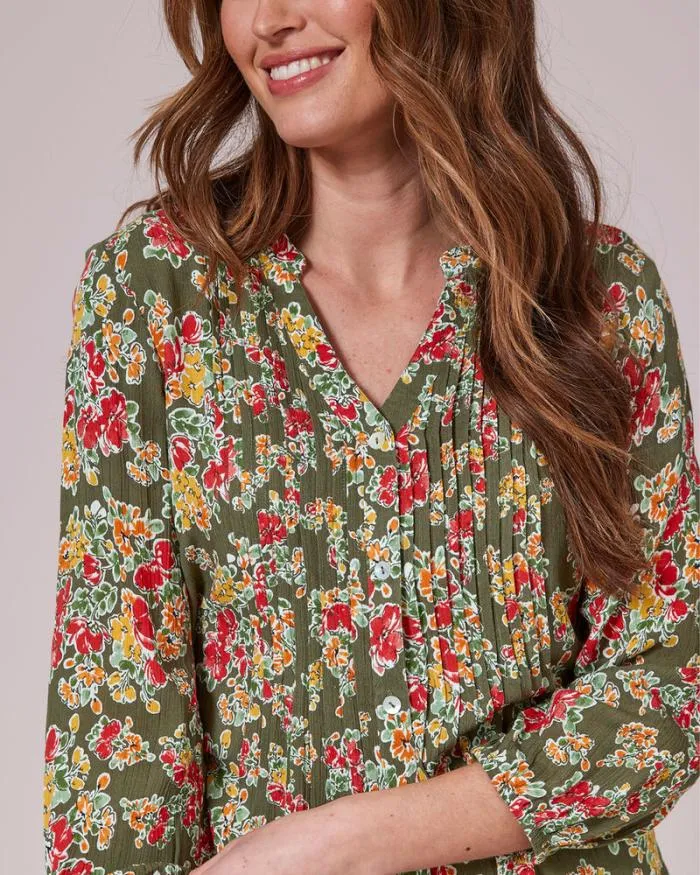 Cotton Traders Shirts and Blouses Crinkle Sleeve Print Tunic 8211 Women