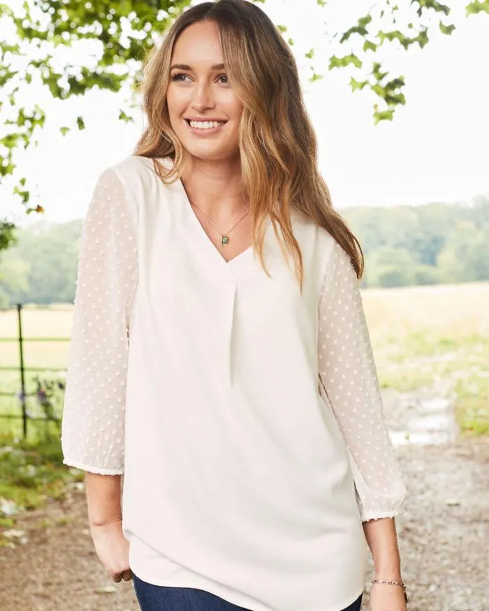 Cotton Traders Shirts and Blouses Dottie Dobby Sleeve Blouse 8211 Women