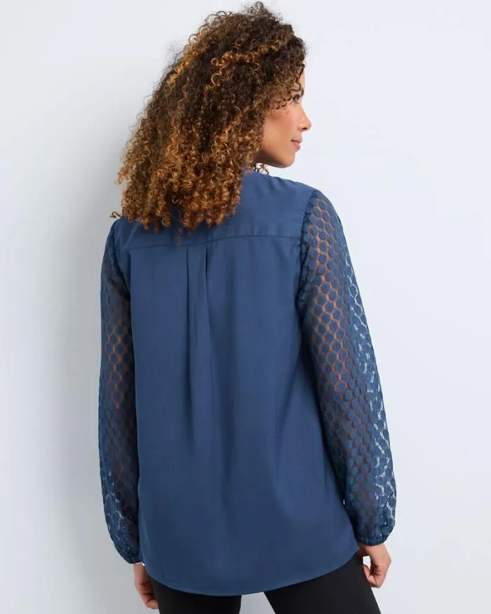 Cotton Traders Shirts and Blouses Pintuck Lace Sleeve Blouse 8211 Women