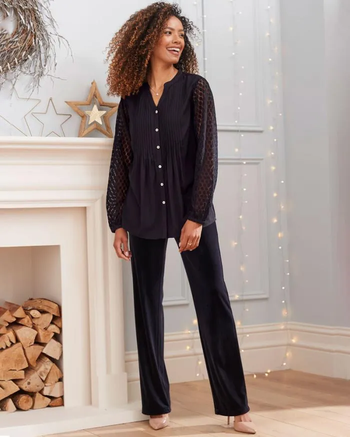 Cotton Traders Shirts and Blouses Pintuck Lace Sleeve Blouse 8211 Women
