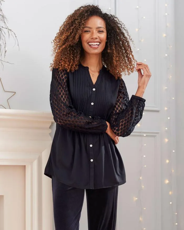 Cotton Traders Shirts and Blouses Pintuck Lace Sleeve Blouse 8211 Women