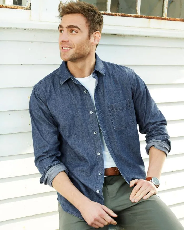 Cotton Traders Shirts Long Sleeve Denim Shirt 8211 Men