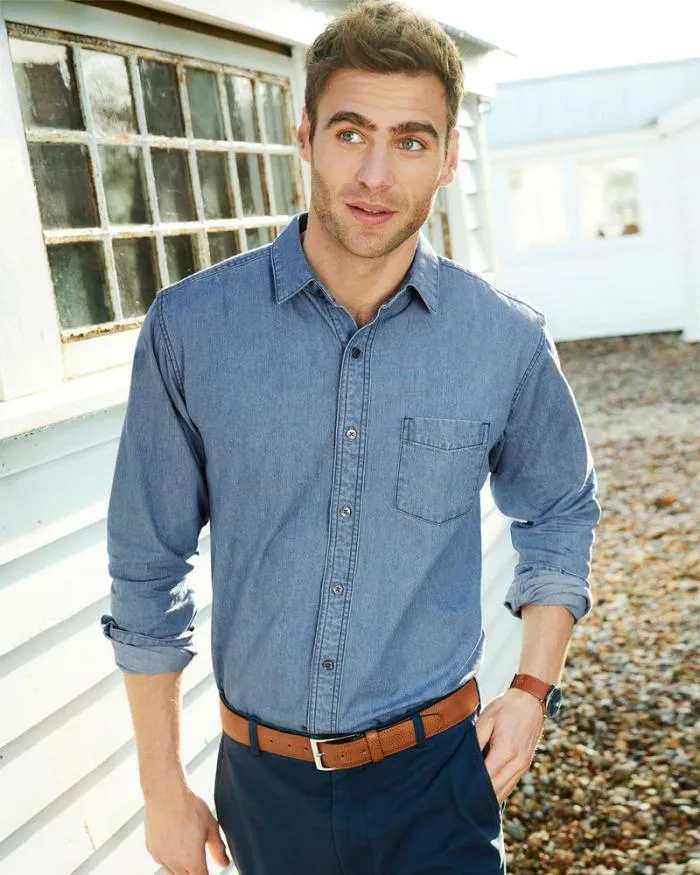 Cotton Traders Shirts Long Sleeve Denim Shirt 8211 Men