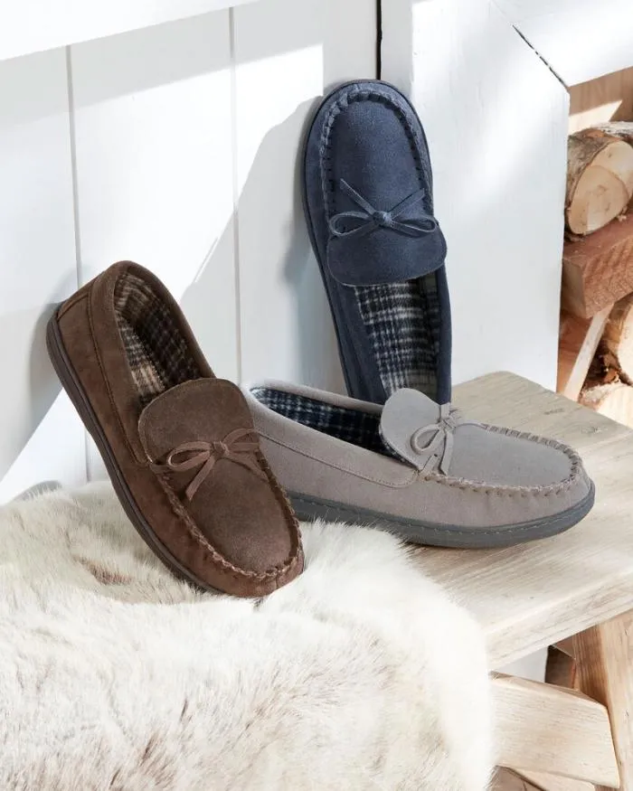 Cotton Traders Slippers Suede CheckLined Moccasin Slippers 8211 Men