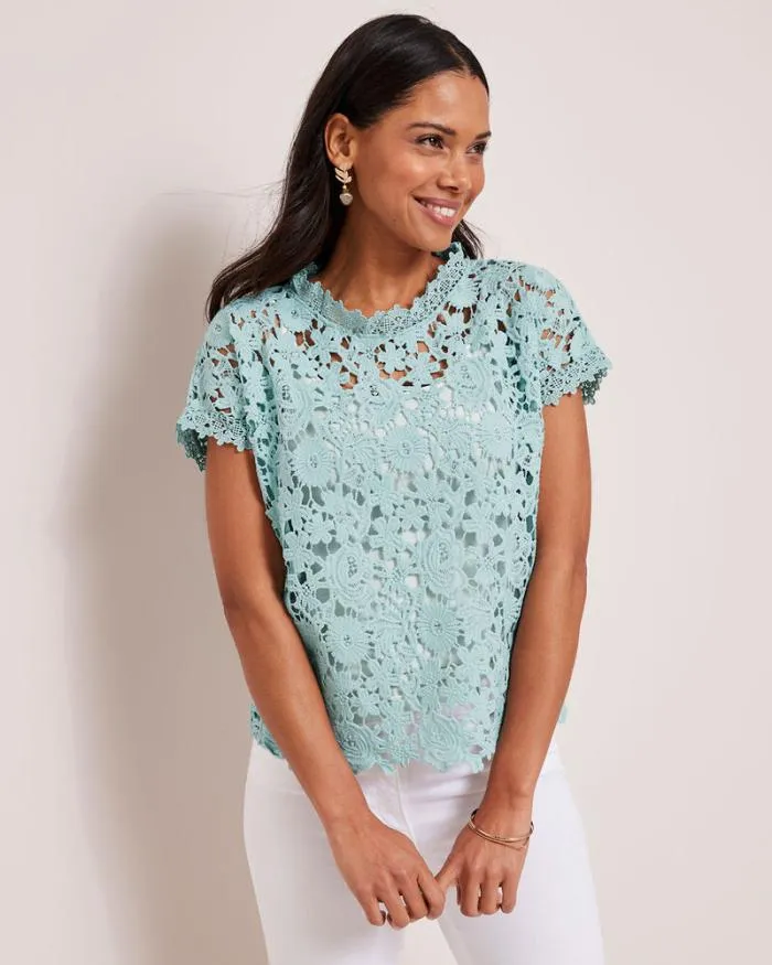 Cotton Traders Tops and TShirts Lace Short Sleeve Top 8211 Women