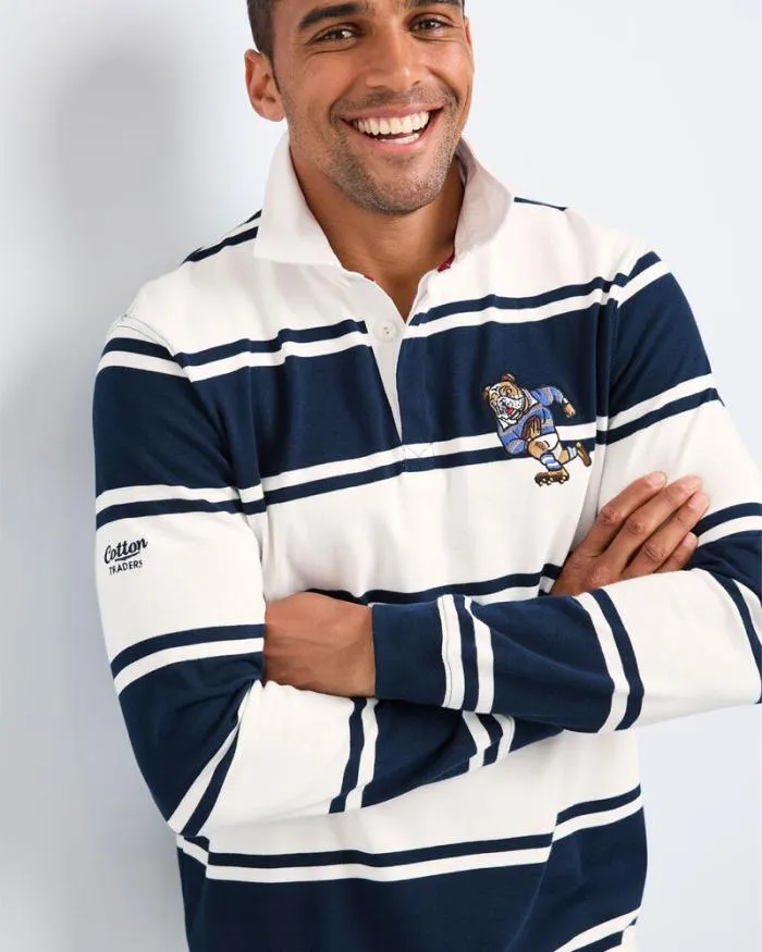 Cotton Traders Tops and TShirts Long Sleeve Embroidered Stripe Rugby Shirt 8211 Men