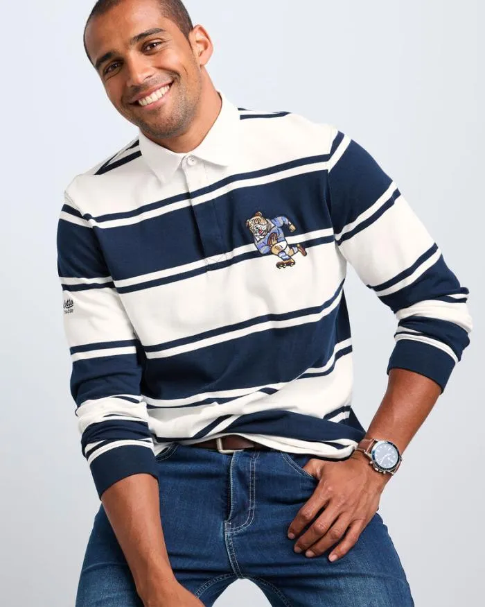 Cotton Traders Tops and TShirts Long Sleeve Embroidered Stripe Rugby Shirt 8211 Men