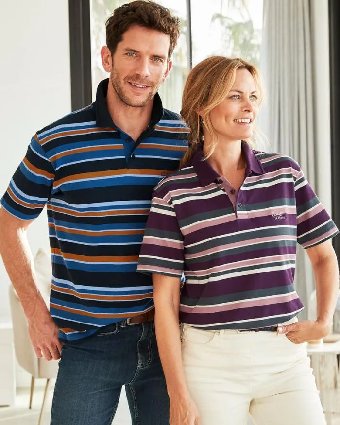 Cotton Traders Tops and TShirts Short Sleeve Stripe Polo 8211 WomenMenUnisex