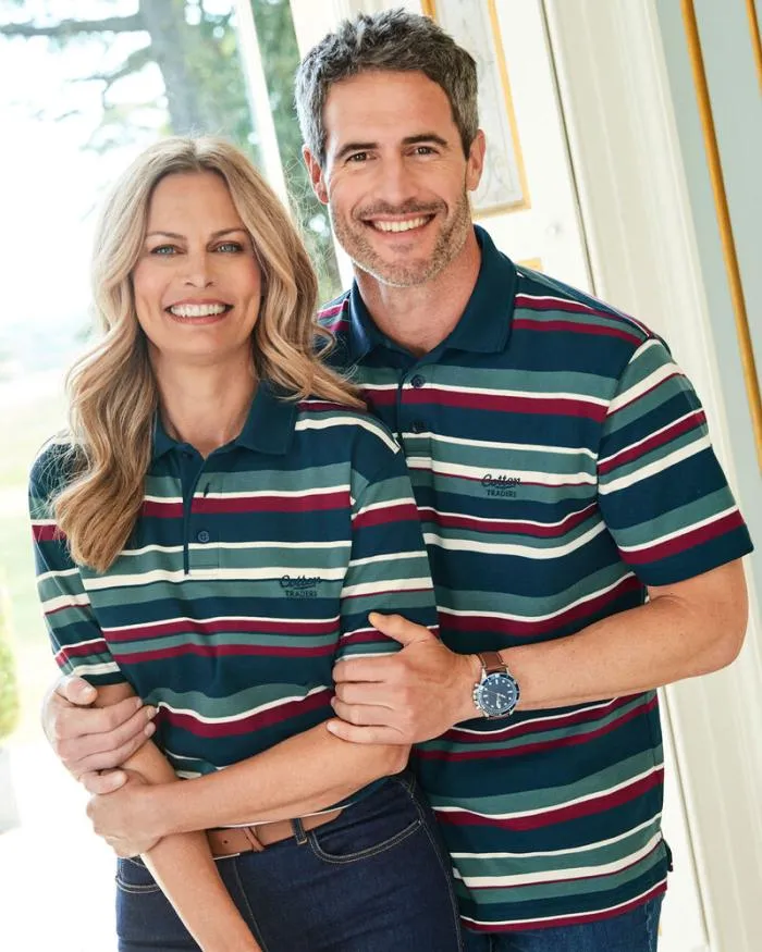 Cotton Traders Tops and TShirts Short Sleeve Stripe Polo 8211 WomenMenUnisex