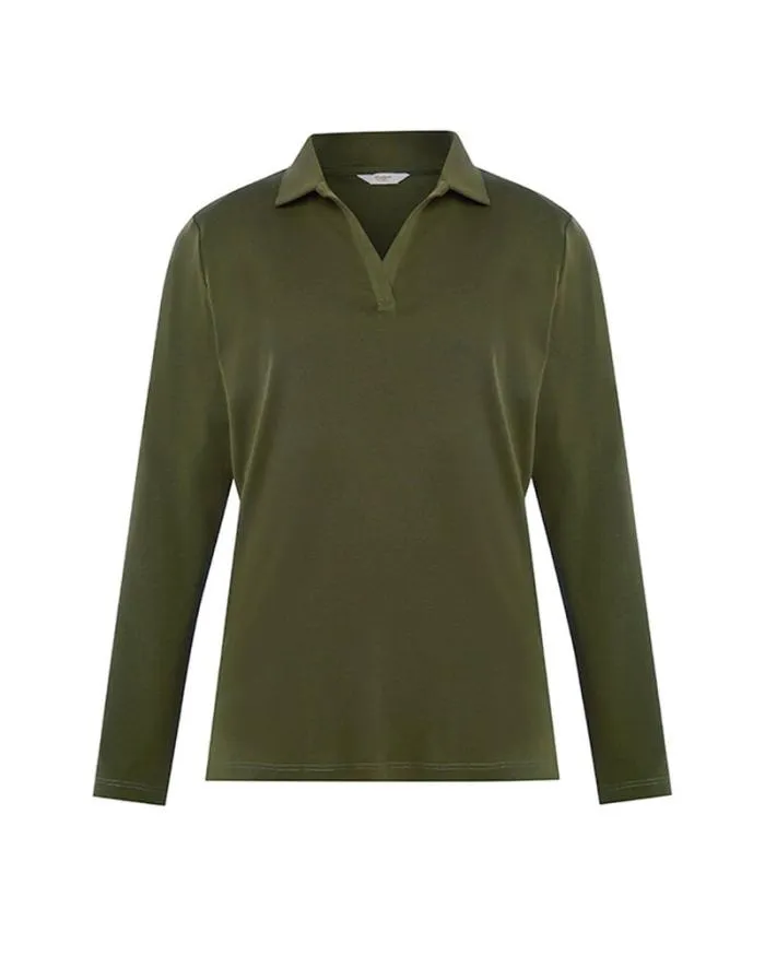 Cotton Traders Tops and TShirts Wrinkle Free Long Sleeve Jersey Polo Shirt 8211 Women