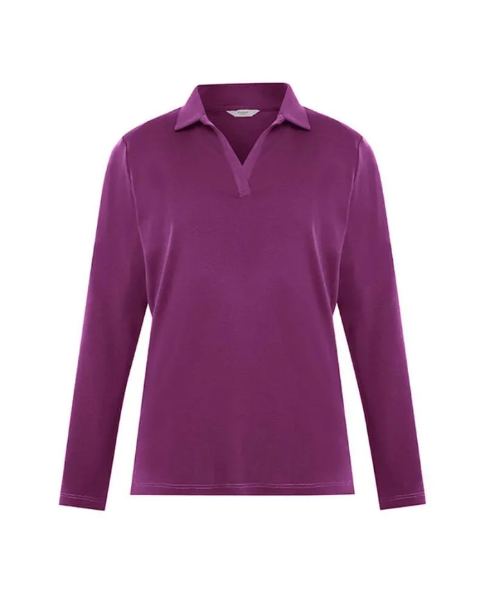 Cotton Traders Tops and TShirts Wrinkle Free Long Sleeve Jersey Polo Shirt 8211 Women