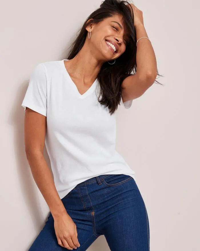 Cotton Traders Tops and TShirts Wrinkle Free Short Sleeve VNeck Top 8211 Women