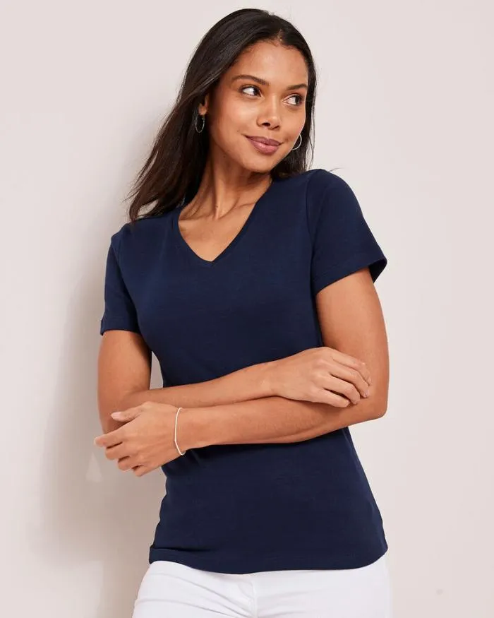 Cotton Traders Tops and TShirts Wrinkle Free Short Sleeve VNeck Top 8211 Women