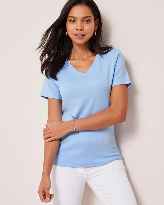 Cotton Traders Tops and TShirts Wrinkle Free Short Sleeve VNeck Top 8211 Women