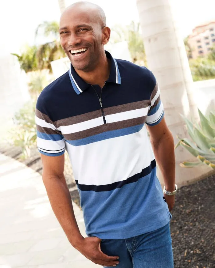 Cotton Traders Tops and TShirts Zip Neck Colour Block Polo Shirt 8211 Men