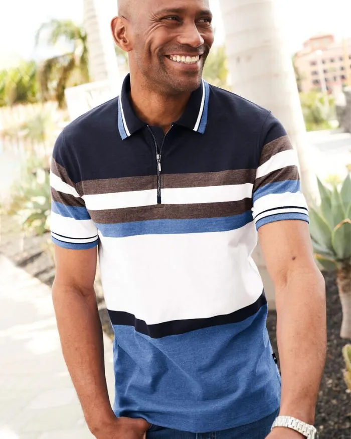 Cotton Traders Tops and TShirts Zip Neck Colour Block Polo Shirt 8211 Men