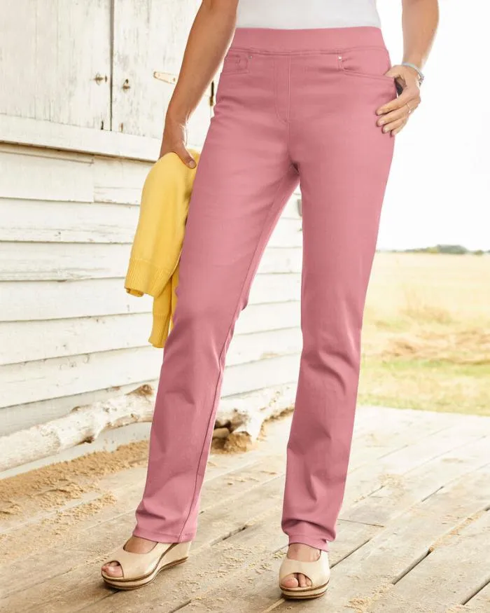 Cotton Traders Trousers Premium PullOn Rib Waist Twill Jeans 8211 Women