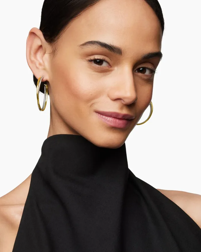 Crossover Hoop Earrings In Sterling Silver With 18K Yellow Gold 44mm Women David Yurman Hoop