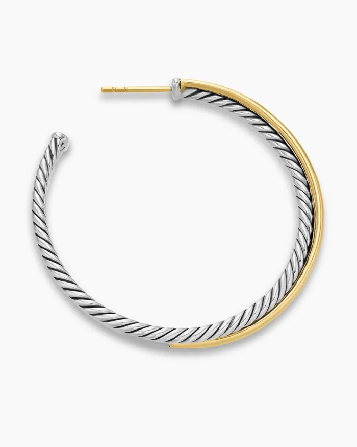 Crossover Hoop Earrings In Sterling Silver With 18K Yellow Gold 44mm Women David Yurman Hoop