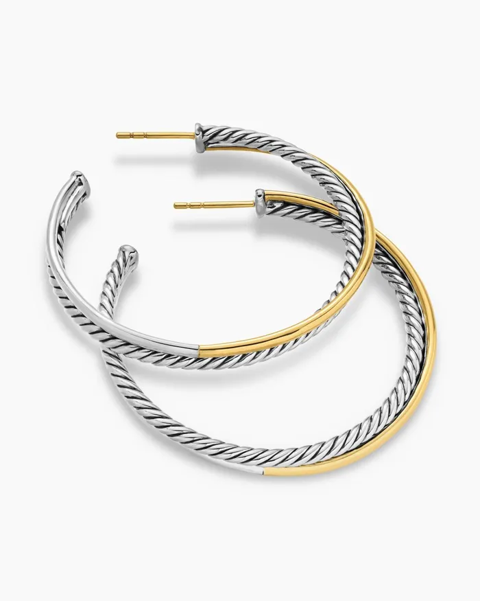 Crossover Hoop Earrings In Sterling Silver With 18K Yellow Gold 44mm Women David Yurman Hoop