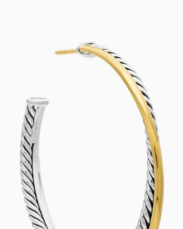 Crossover Hoop Earrings In Sterling Silver With 18K Yellow Gold 44mm Women David Yurman Hoop