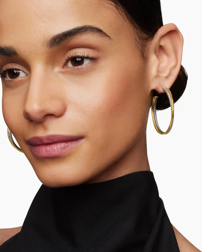 Crossover Hoop Earrings In Sterling Silver With 18K Yellow Gold 44mm Women David Yurman Hoop