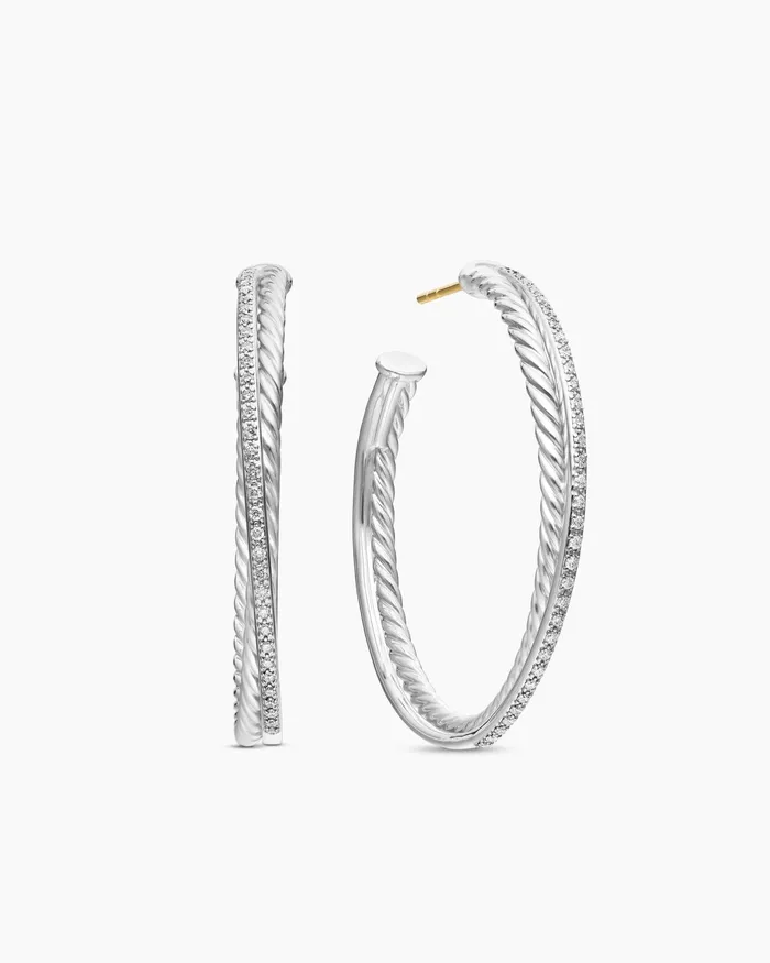Crossover Hoop Earrings In Sterling Silver With Diamonds 44mm Women David Yurman Hoop Crossover Hoop Earrings In Sterling Silver With Diamonds 44mm Women David Yurman Hoop
