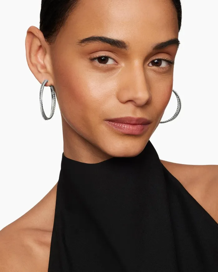 Crossover Hoop Earrings In Sterling Silver With Diamonds 44mm Women David Yurman Hoop Crossover Hoop Earrings In Sterling Silver With Diamonds 44mm Women David Yurman Hoop