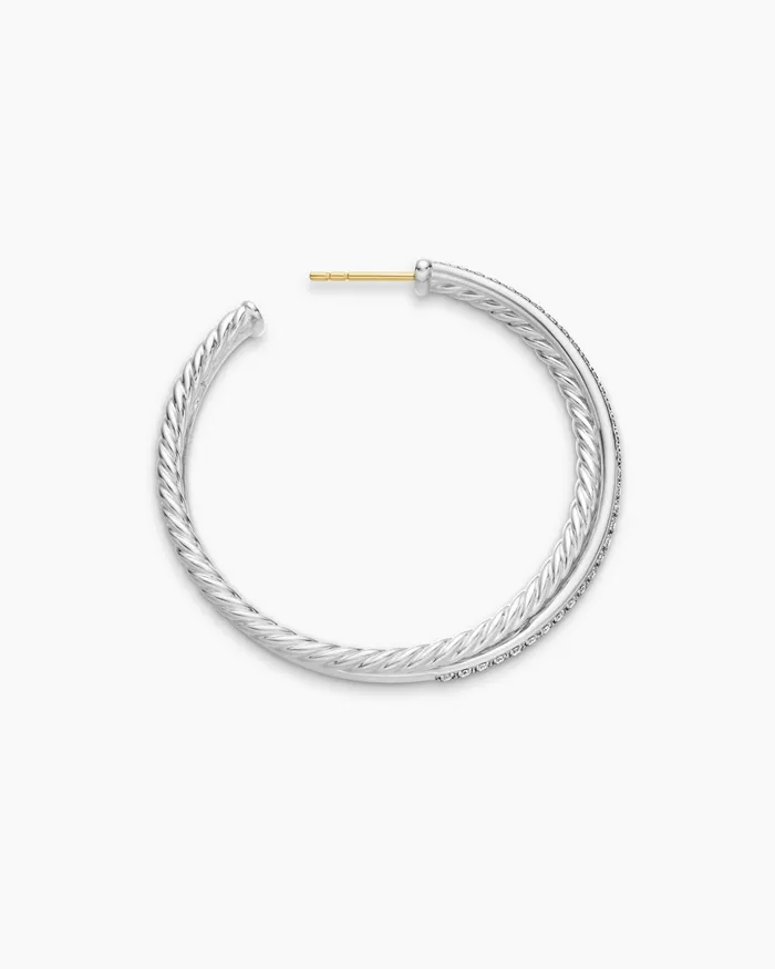 Crossover Hoop Earrings In Sterling Silver With Diamonds 44mm Women David Yurman Hoop Crossover Hoop Earrings In Sterling Silver With Diamonds 44mm Women David Yurman Hoop