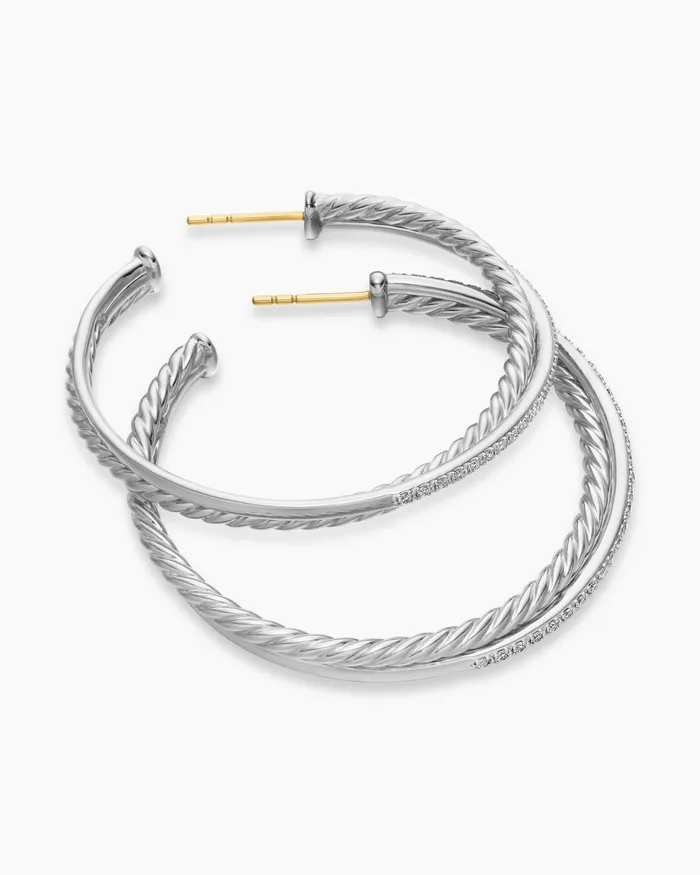 Crossover Hoop Earrings In Sterling Silver With Diamonds 44mm Women David Yurman Hoop Crossover Hoop Earrings In Sterling Silver With Diamonds 44mm Women David Yurman Hoop