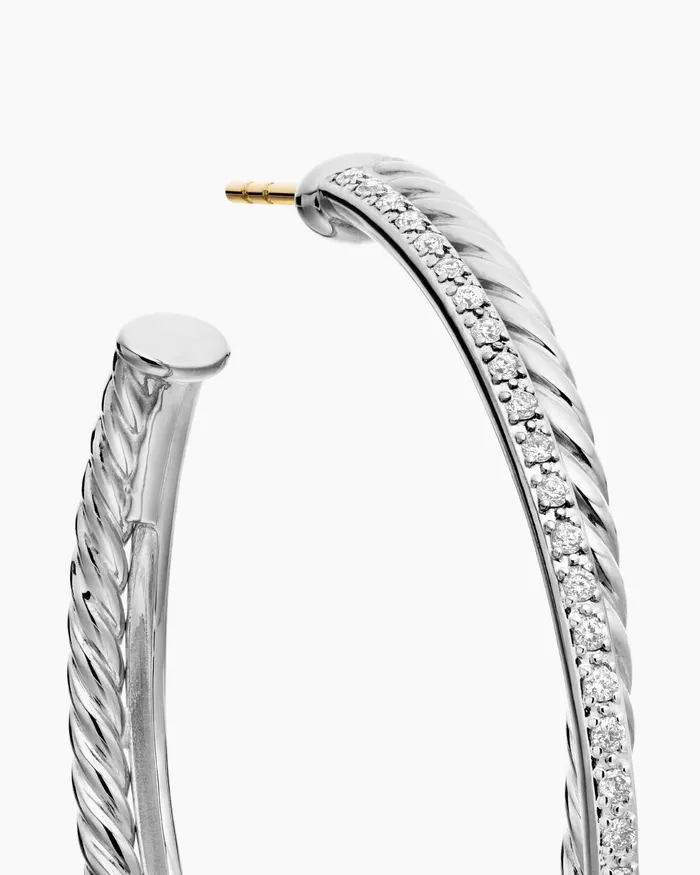 Crossover Hoop Earrings In Sterling Silver With Diamonds 44mm Women David Yurman Hoop Crossover Hoop Earrings In Sterling Silver With Diamonds 44mm Women David Yurman Hoop