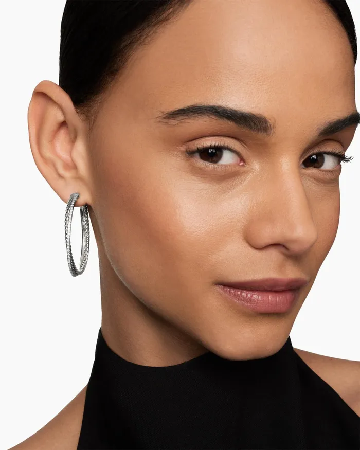 Crossover Hoop Earrings In Sterling Silver With Diamonds 44mm Women David Yurman Hoop Crossover Hoop Earrings In Sterling Silver With Diamonds 44mm Women David Yurman Hoop