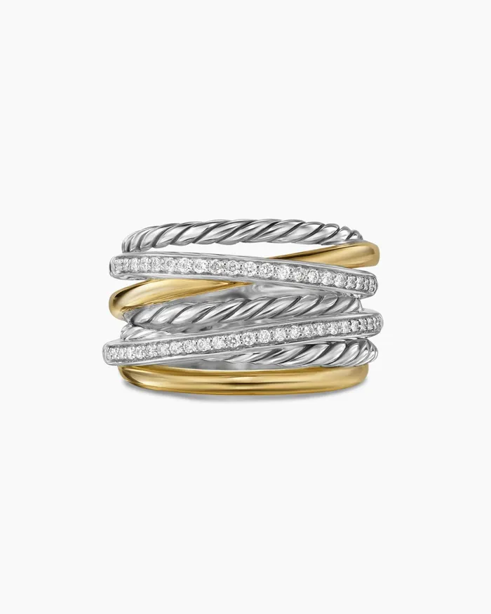 Crossover Seven Row Ring In Sterling Silver With 18K Yellow Gold And Diamonds 16mm Women David Yurman Statement Crossover Seven Row Ring In Sterling Silver With 18K Yellow Gold And Diamonds 16mm Women David Yurman Statement