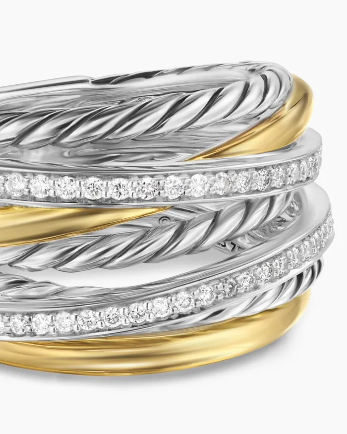 Crossover Seven Row Ring In Sterling Silver With 18K Yellow Gold And Diamonds 16mm Women David Yurman Statement Crossover Seven Row Ring In Sterling Silver With 18K Yellow Gold And Diamonds 16mm Women David Yurman Statement