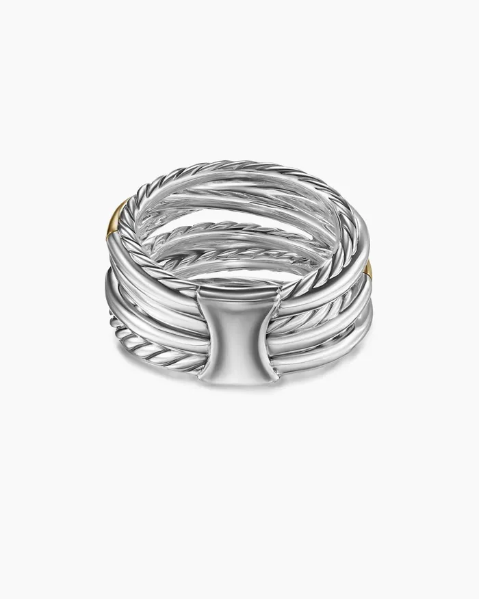 Crossover Seven Row Ring In Sterling Silver With 18K Yellow Gold And Diamonds 16mm Women David Yurman Statement Crossover Seven Row Ring In Sterling Silver With 18K Yellow Gold And Diamonds 16mm Women David Yurman Statement