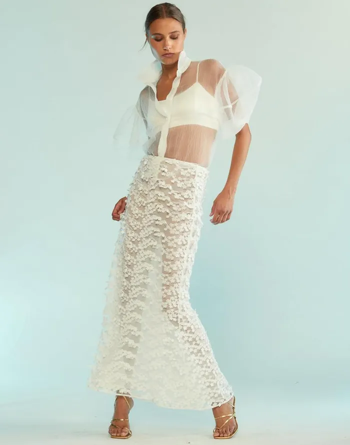 Cynthia Rowley 3D Embroidered Tulle Skirt Women Bottoms