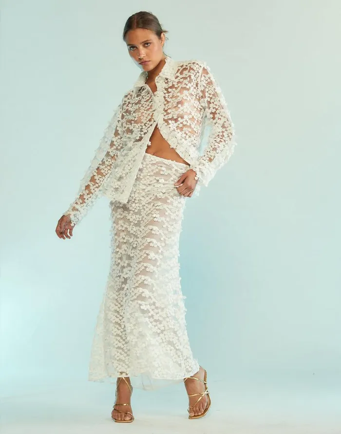 Cynthia Rowley 3D Embroidered Tulle Skirt Women Bottoms