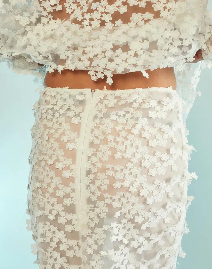 Cynthia Rowley 3D Embroidered Tulle Skirt Women Bottoms