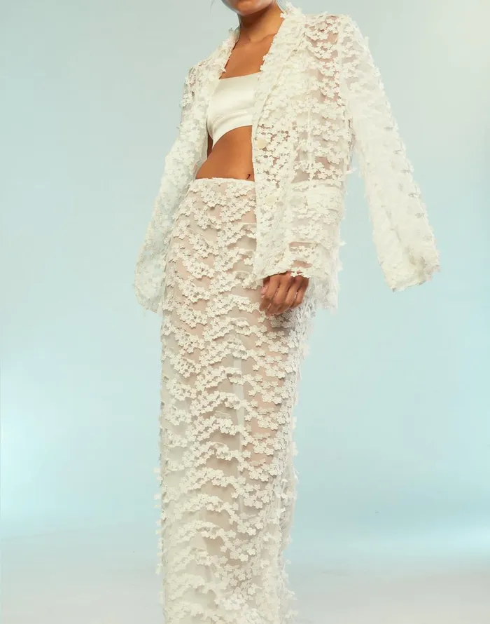 Cynthia Rowley 3D Embroidered Tulle Skirt Women Bottoms