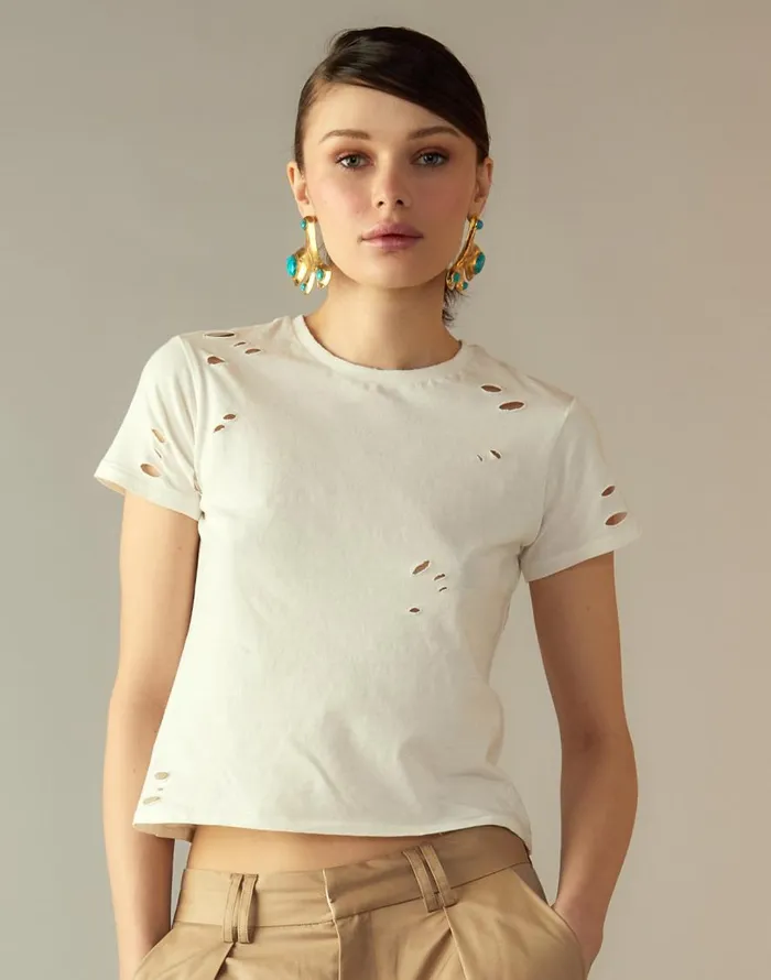 Cynthia Rowley Distressed Tee Women Tops