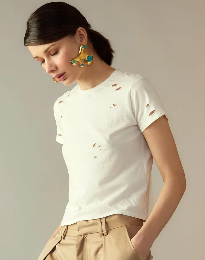 Cynthia Rowley Distressed Tee Women Tops Cynthia Rowley Distressed Tee Women Tops