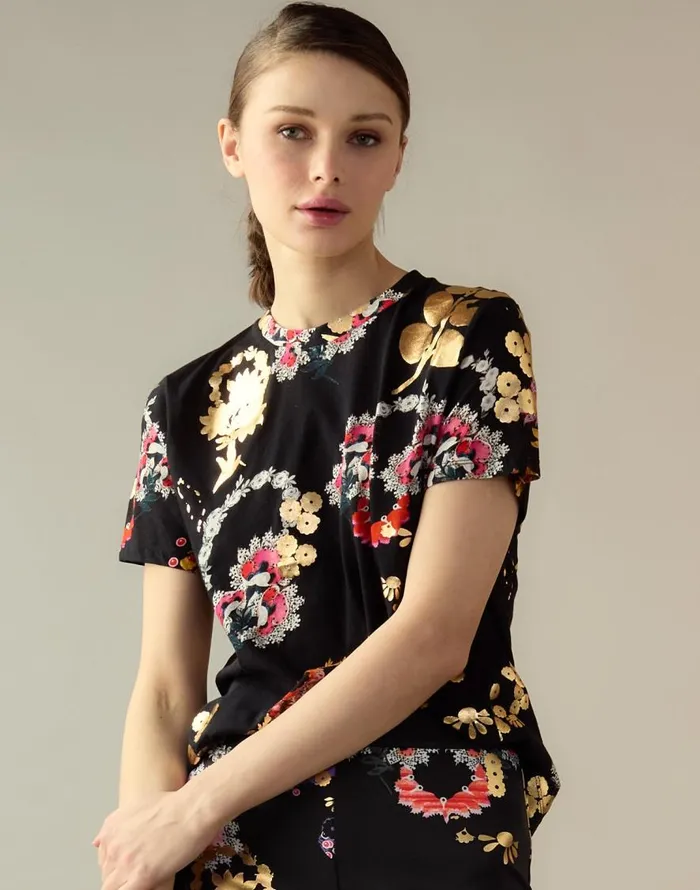 Cynthia Rowley Gold Foil TShirt Women Tops