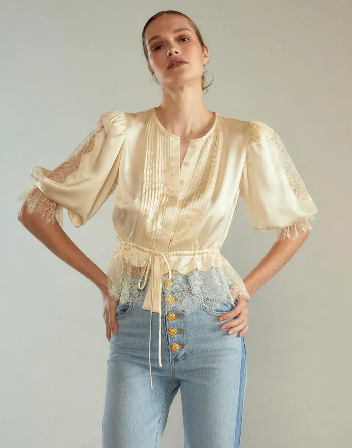 Cynthia Rowley Lure Lace Blouse Women Tops