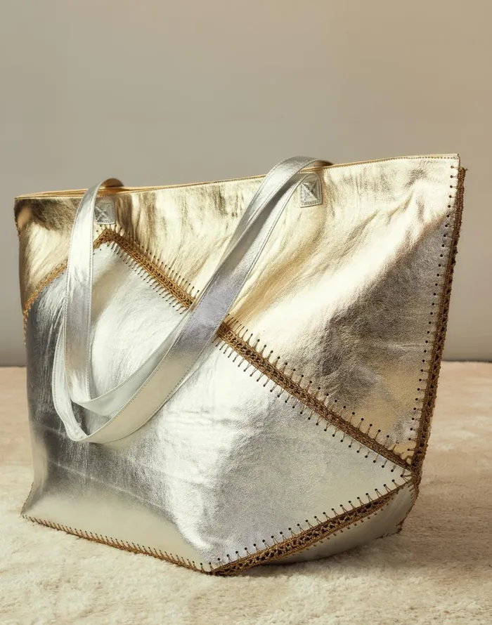Cynthia Rowley Mixed Metallic Vegan Leather Oversized Tote Women Accessories and Gifts Cynthia Rowley Mixed Metallic Vegan Leather Oversized Tote Women Accessories and Gifts