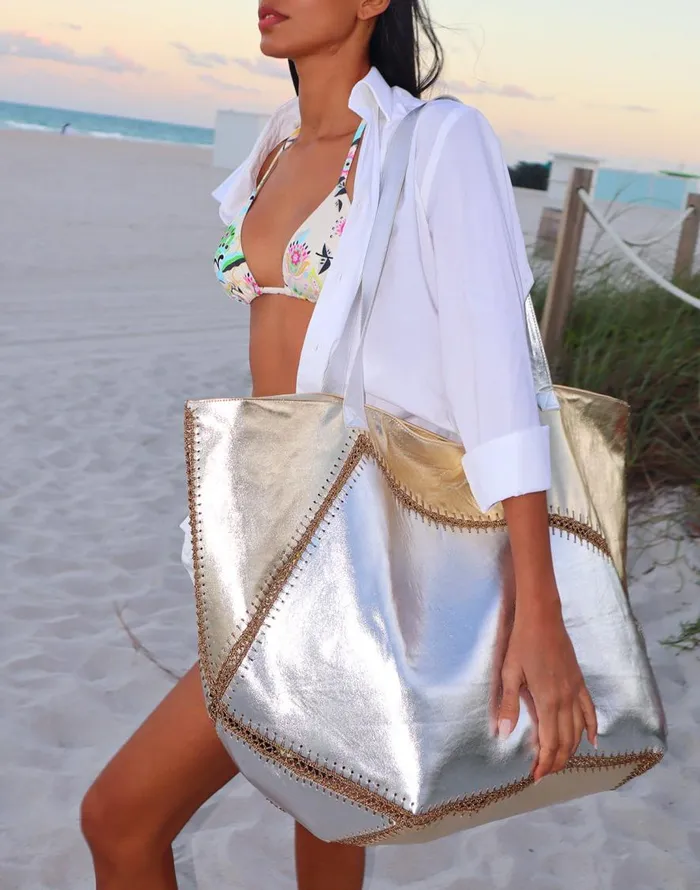 Cynthia Rowley Mixed Metallic Vegan Leather Oversized Tote Women Accessories and Gifts Cynthia Rowley Mixed Metallic Vegan Leather Oversized Tote Women Accessories and Gifts