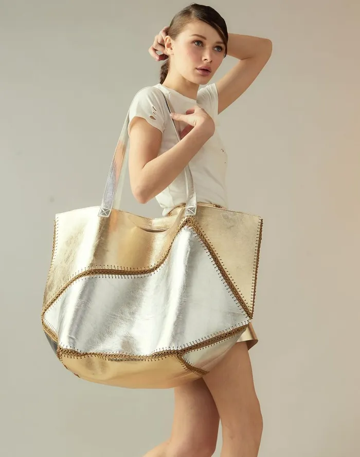 Cynthia Rowley Mixed Metallic Vegan Leather Oversized Tote Women Accessories and Gifts Cynthia Rowley Mixed Metallic Vegan Leather Oversized Tote Women Accessories and Gifts