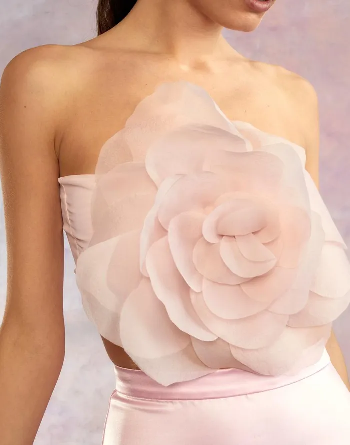 Cynthia Rowley Organza Flower Bandeau Top Women Tops