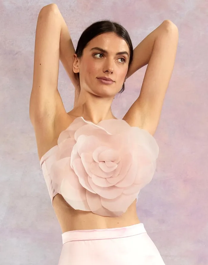 Cynthia Rowley Organza Flower Bandeau Top Women Tops Cynthia Rowley Organza Flower Bandeau Top Women Tops