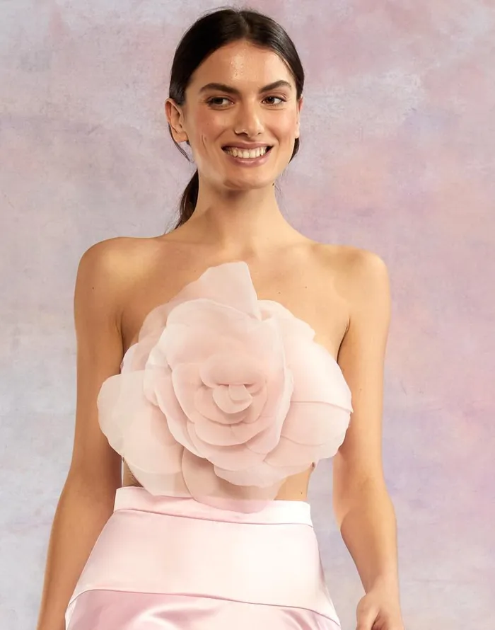 Cynthia Rowley Organza Flower Bandeau Top Women Tops Cynthia Rowley Organza Flower Bandeau Top Women Tops